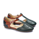 Closed Leather Ankle-Strap Sandals with Unique Front Design