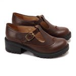 Leather T-Bar Brogue Shoes