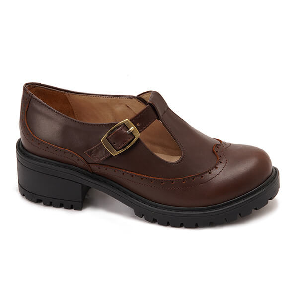 Leather T-Bar Brogue Shoes