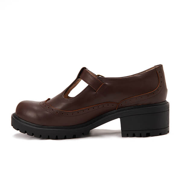 Leather T-Bar Brogue Shoes