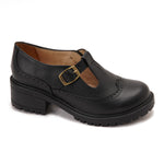 Leather T-Bar Brogue Shoes