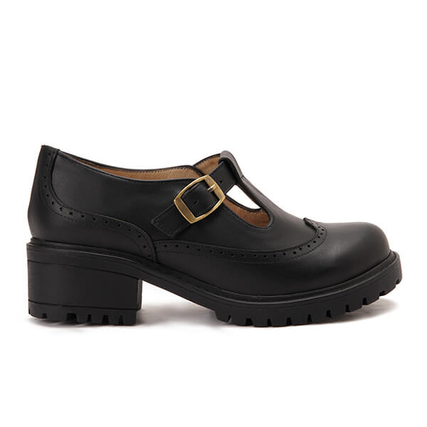 Leather T-Bar Brogue Shoes