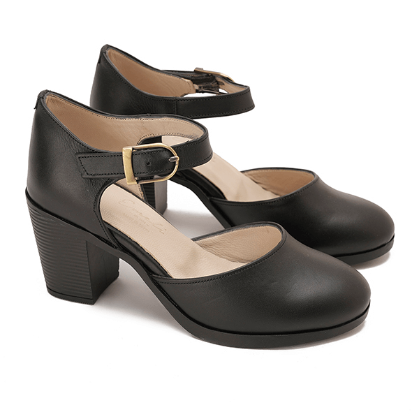 Leather Mary Jane Block Heel Shoes