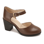Leather Mary Jane Block Heel Shoes