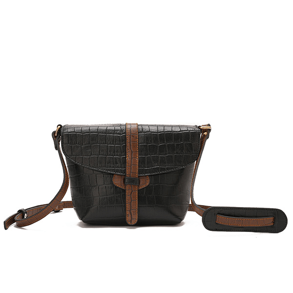 حقيبة كروس جلدية بطبعة هافانا باللون الأسود