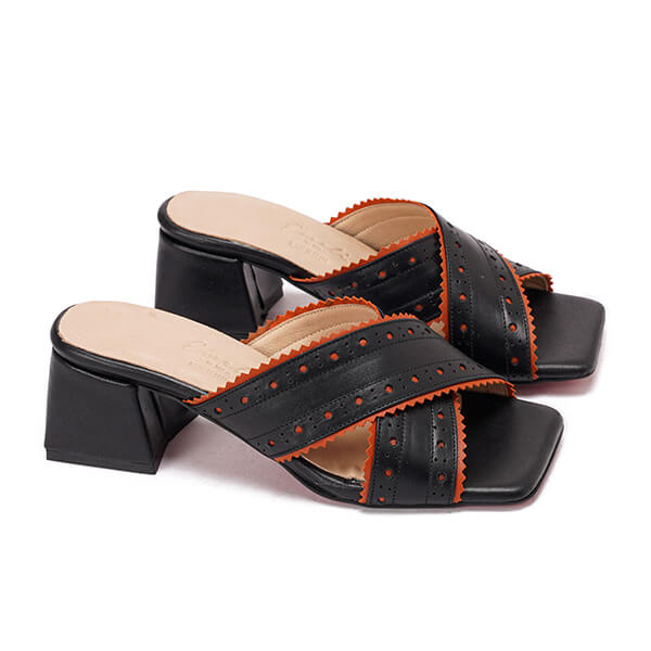 Crossed Leather High Heeled Sandals