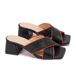 Crossed Leather High Heeled Sandals