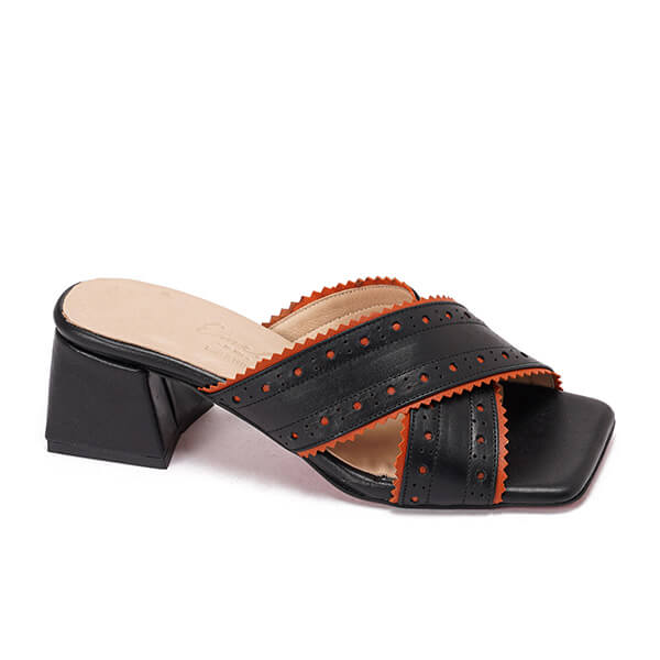 Crossed Leather High Heeled Sandals