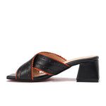 Crossed Leather High Heeled Sandals
