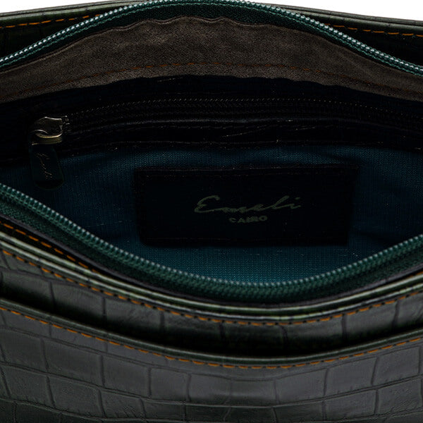 حقيبة كتف جلدية مطبوعة باللون الأخضر