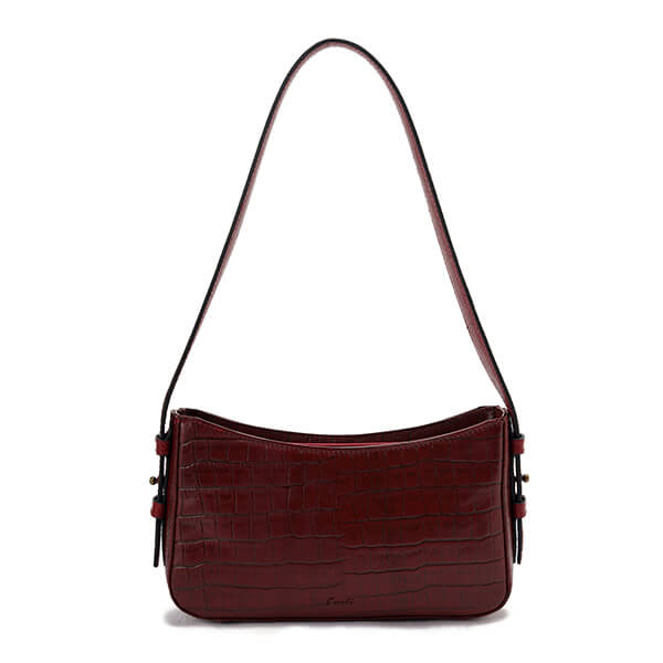 حقيبة كتف جلدية بطبعة بورجوندي