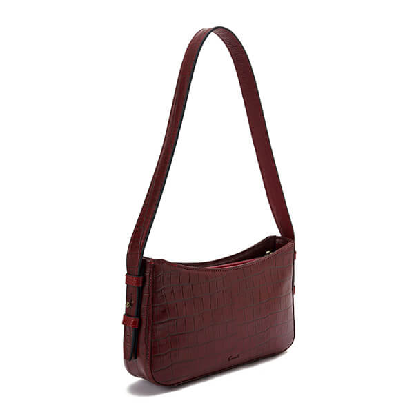 حقيبة كتف جلدية بطبعة بورجوندي