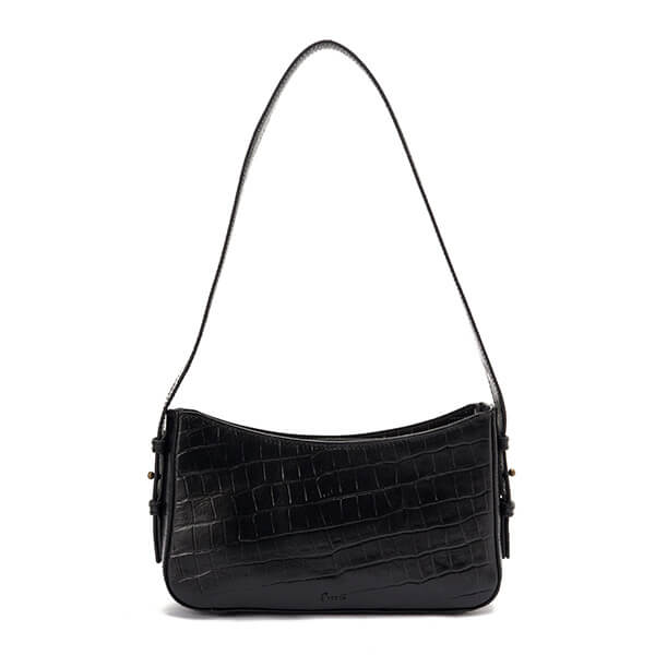 حقيبة كتف جلدية مطبوعة باللون الأسود