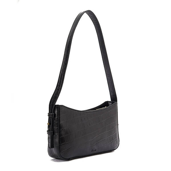 حقيبة كتف جلدية مطبوعة باللون الأسود