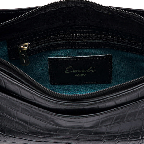 حقيبة كتف جلدية مطبوعة باللون الأسود