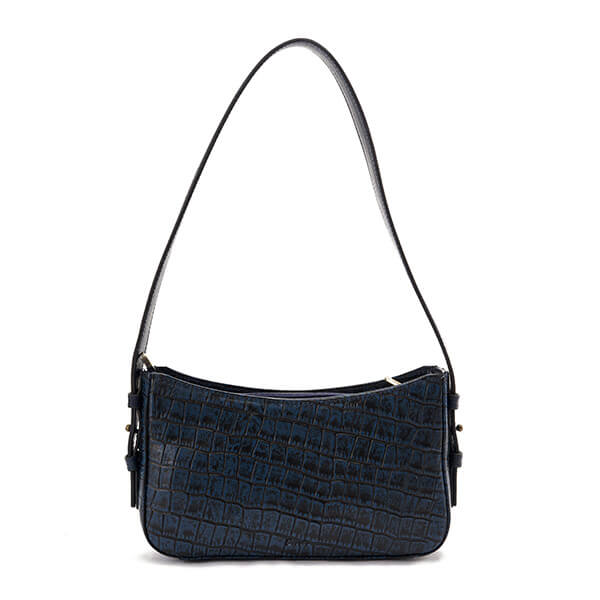 حقيبة كتف جلدية بطبعة باللون الأزرق الداكن