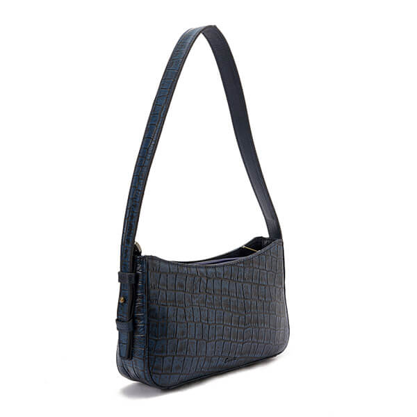 حقيبة كتف جلدية بطبعة باللون الأزرق الداكن