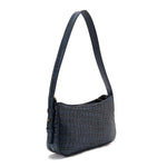 حقيبة كتف جلدية بطبعة باللون الأزرق الداكن