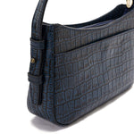 حقيبة كتف جلدية بطبعة باللون الأزرق الداكن