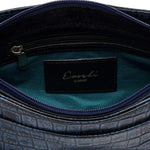 حقيبة كتف جلدية بطبعة باللون الأزرق الداكن