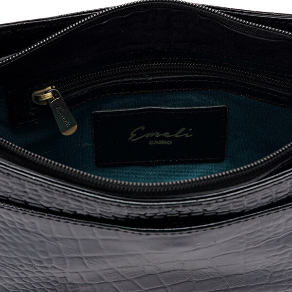 حقيبة كتف جلدية سوداء لامعة