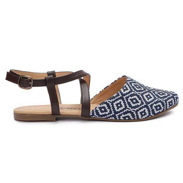 Printed Closed-Toe Ankle-Strapped Leather Sandals