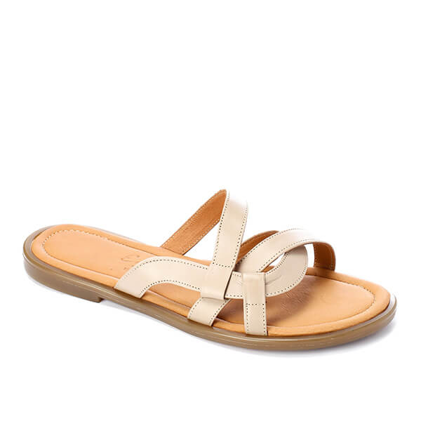Beige Leather Casual Slippers - Emeli Leather Store