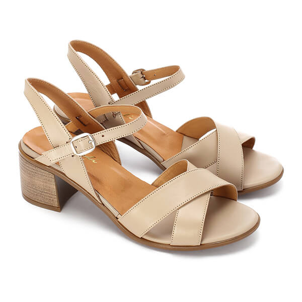 Beige Leather Criss-Cross Sandals - Emeli Leather Store