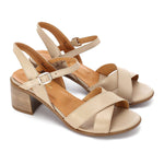 Beige Leather Criss-Cross Sandals - Emeli Leather Store
