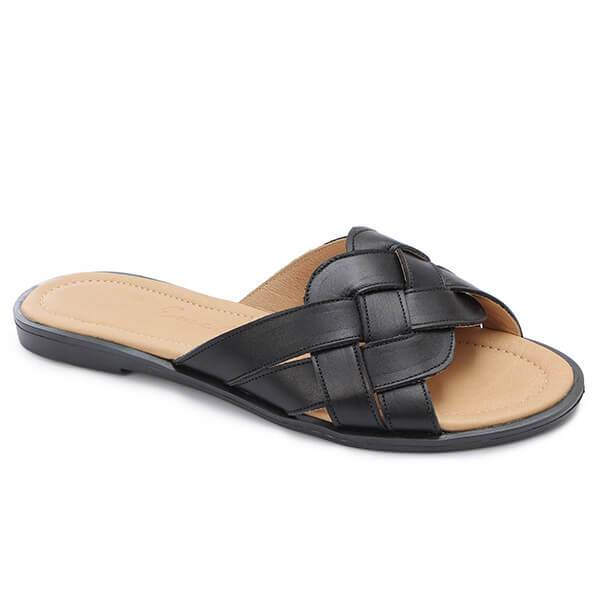 Black Strap Slippers - Emeli Leather Store