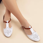 Closed Leather Ankle-Strap Sandals with Unique Front Design