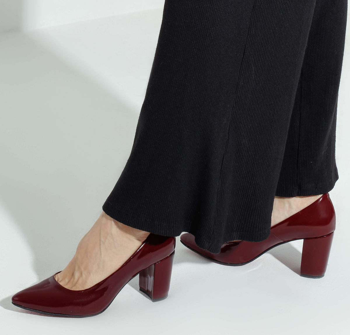 Leather Block Heel Pumps