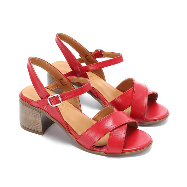 Red Criss-Cross Sandals - Emeli Leather Store