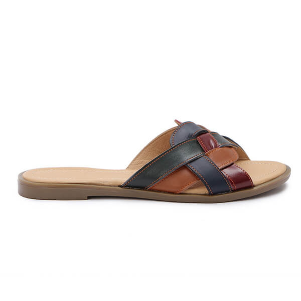 Multicolored Strap Slippers - Emeli Leather Store