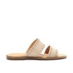 Beige Double Strap Slippers - Emeli Leather Store