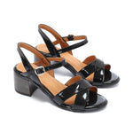 Black Varnish Criss-Cross Sandals - Emeli Leather Store