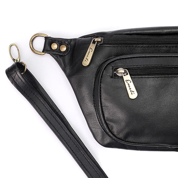 Black Matt Vintage Fanny Pack - Emeli Leather Store