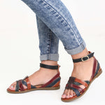 صندل جلدي متعدد الأشرطة ومتعدد الألوان