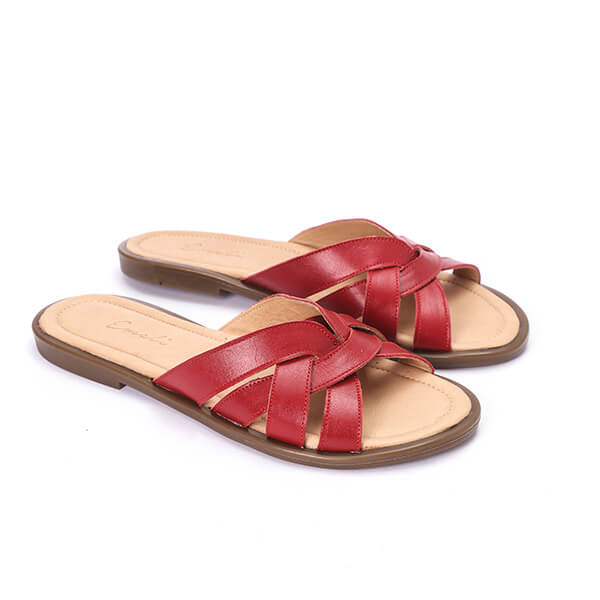 Red Crisscross Slippers - Emeli Leather Store