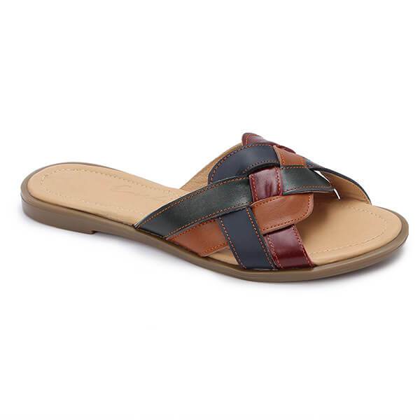 Multicolored Strap Slippers - Emeli Leather Store