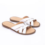 White Crisscross Slippers - Emeli Leather Store
