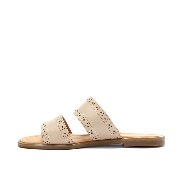 Beige Double Strap Slippers - Emeli Leather Store