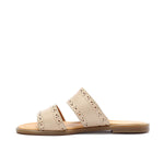 Beige Double Strap Slippers - Emeli Leather Store