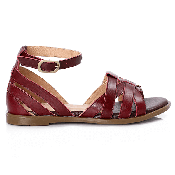 Multi-strap Burgundy Leather Sandals - Emeli Leather Store