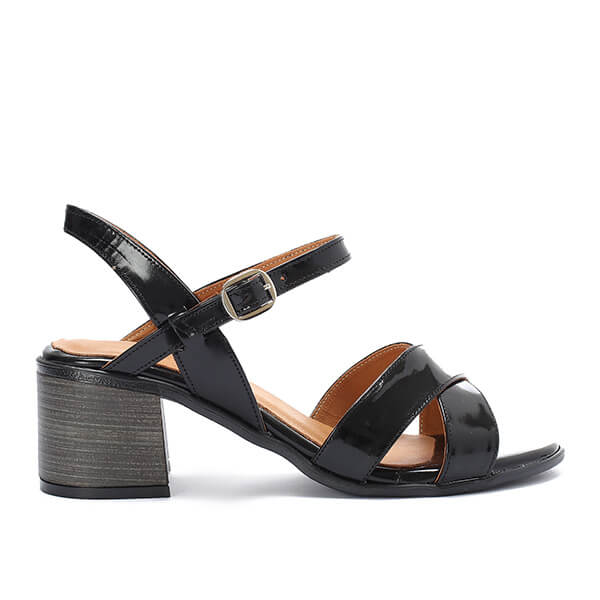 Black Varnish Criss-Cross Sandals - Emeli Leather Store
