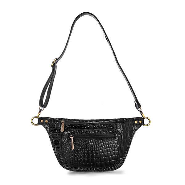 Black Varnish Croc Vintage Fanny Pack - Emeli Leather Store