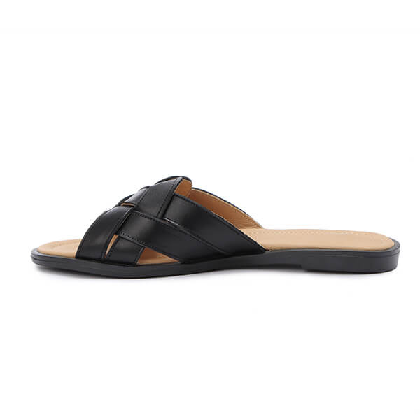 Black Strap Slippers - Emeli Leather Store