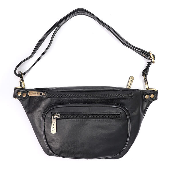 Black Matt Vintage Fanny Pack - Emeli Leather Store