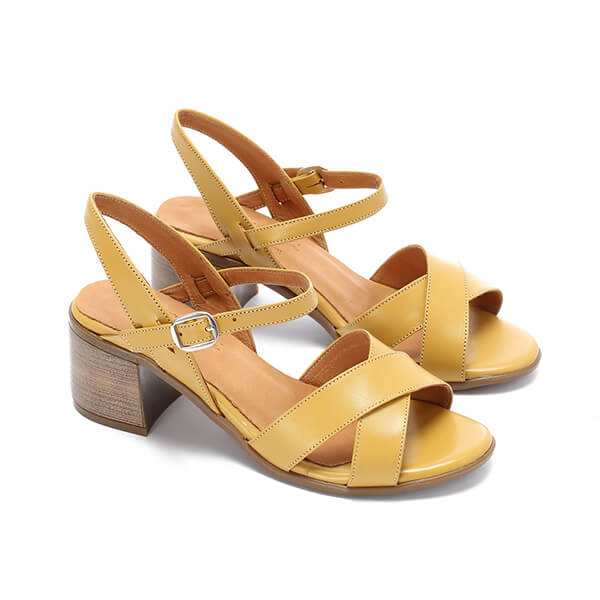 Mustard Criss-Cross Sandals - Emeli Leather Store