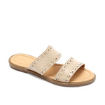 Beige Double Strap Slippers - Emeli Leather Store